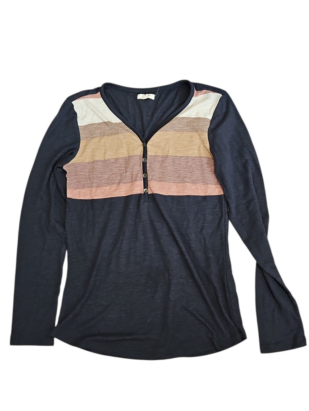 Striped Long Sleeve Henley Top Maurices Blue Pink Brown Size Medium